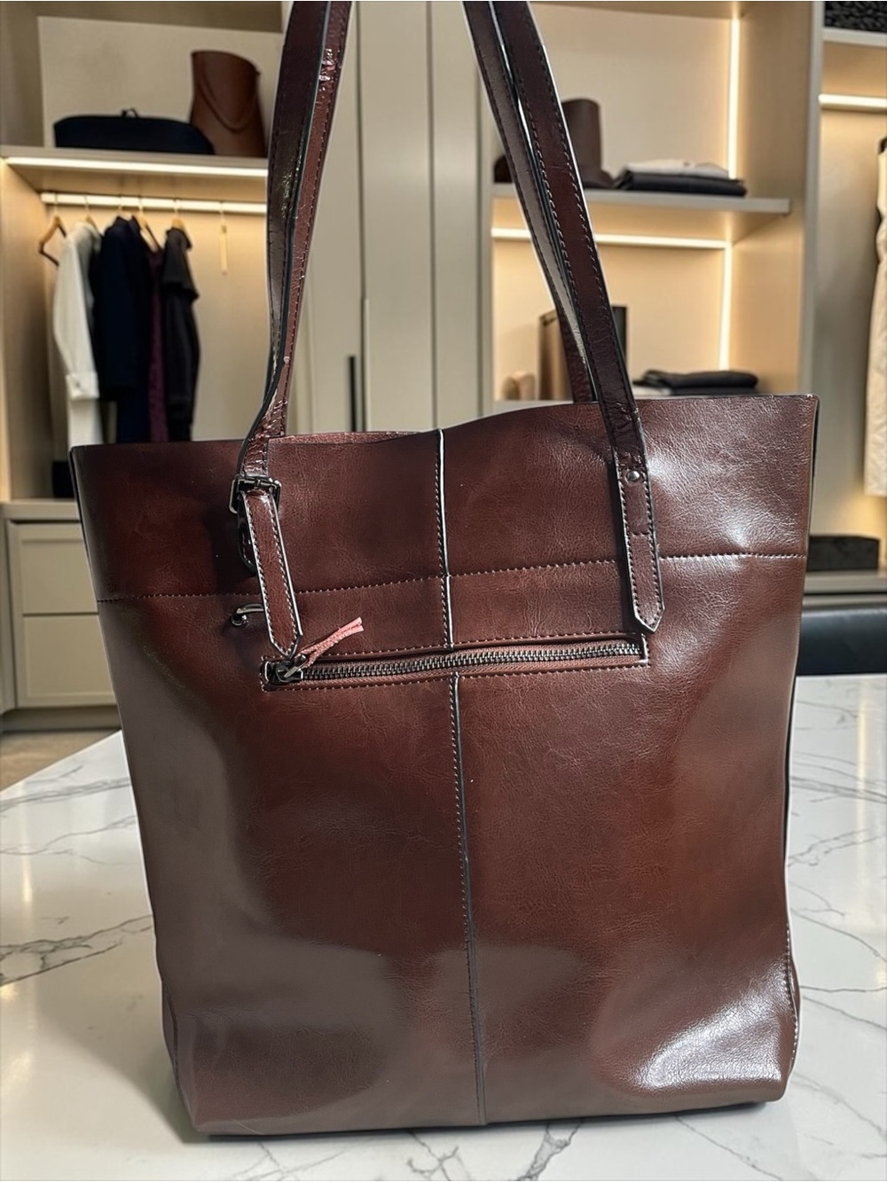 S-ZONE Brown Leather Tote Bag Women Shoulder Handbag Laptop Work Bag